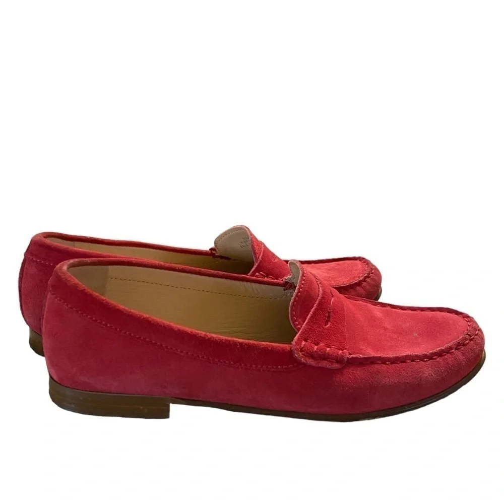 J. Crew James Suede Penny Loafers Red Flats Made In Italy Women’s‎ Size 7
